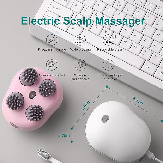 Electric Scalp Massager - Boost Hair Growth & Relaxation with Advanced Red Light Therapy | Silicone Kneading Points Detachable Heads