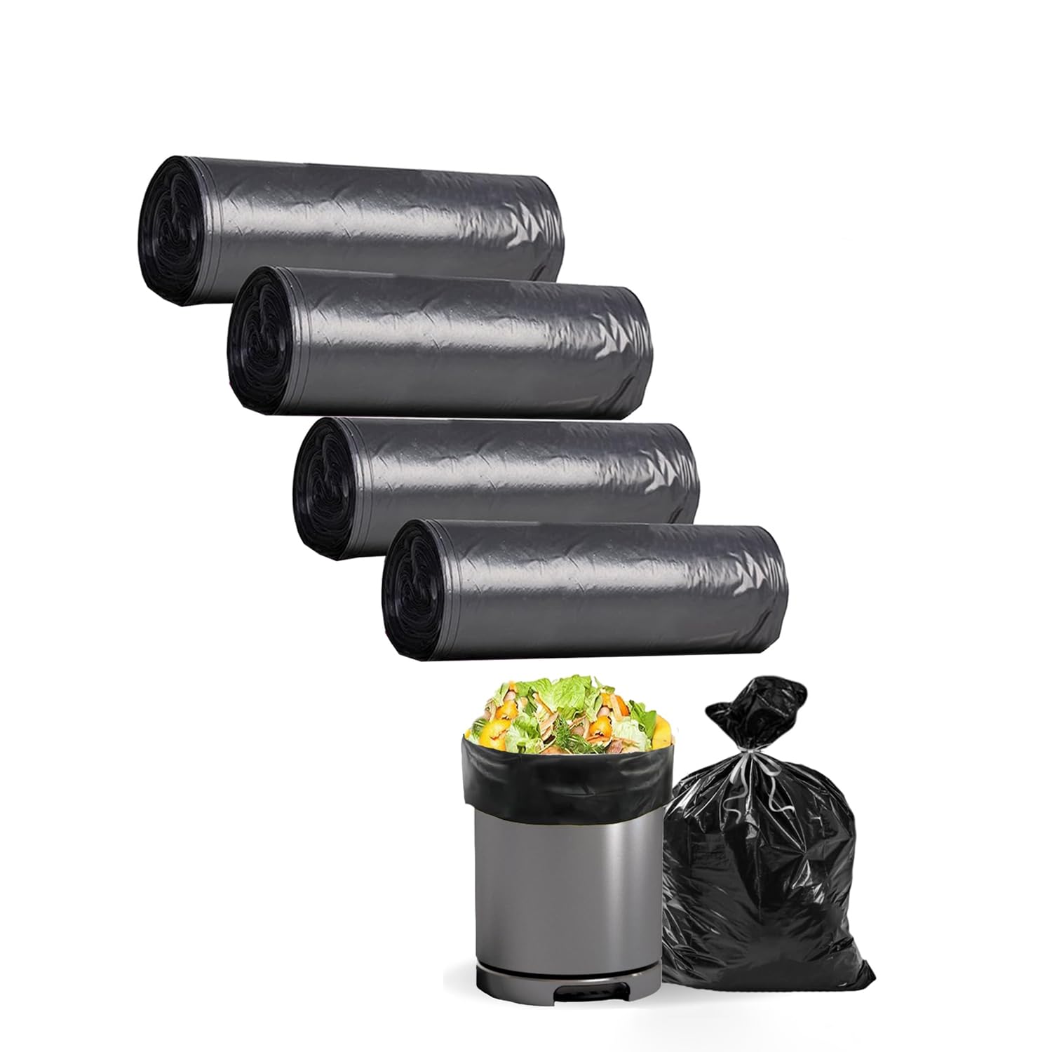 120 Pcs Biodegradable Black Garbage Bags for Dustbin/Trash | 120 Pcs | Medium-size 19 X 21 Inches | 30 Pcs x Pack of 4 |