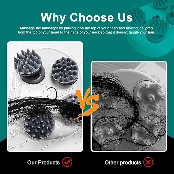 Electric Scalp Massager - Boost Hair Growth & Relaxation with Advanced Red Light Therapy | Silicone Kneading Points Detachable Heads