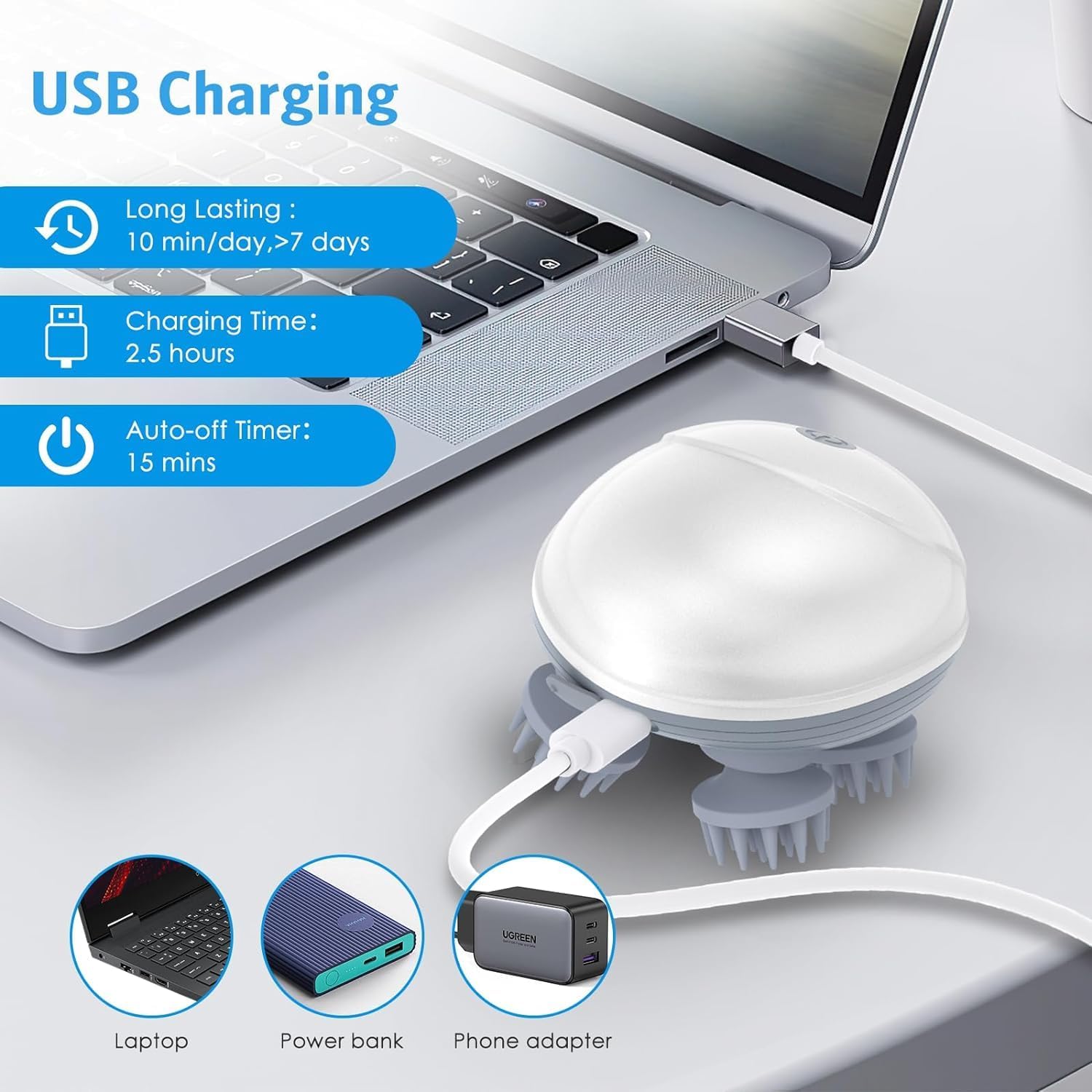 Electric Scalp Massager - Boost Hair Growth & Relaxation with Advanced Red Light Therapy | Silicone Kneading Points Detachable Heads