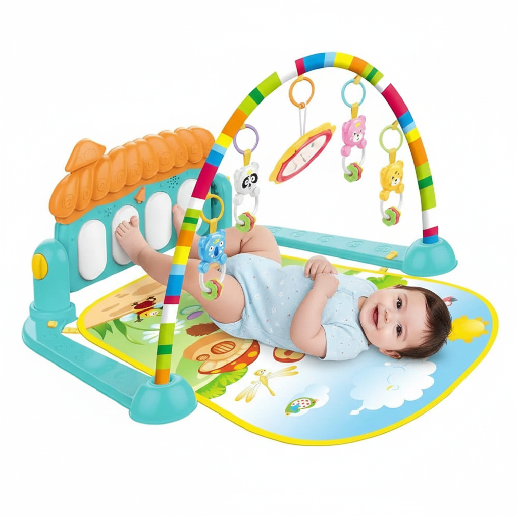 Interactive Baby PlayToy| Newborn Baby Activity Gym with Kick Piano, Rattles, Mirror, Arch Toys and Soft Mat for Crawling and Tummy Time Fun | Multi-Function ABS High Grade Plastic