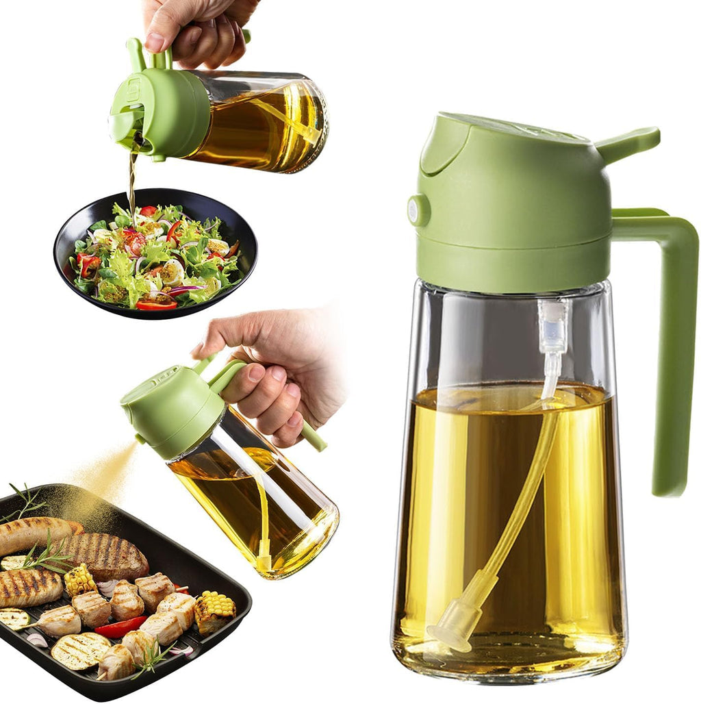 Oil Sprayer & Dispenser Bottle | 500ml 2-in-1 | Premium Glass Oil Bottle with Nozzle for Healthy Cooking & Roasting