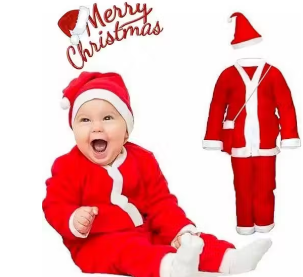 Premium Christmas Santa Dress for Cute Kids | 1 Jacket, 1 Pajama,1 Cap, 1 Pouch | Available for varied Ages(0 Months-6 Years)