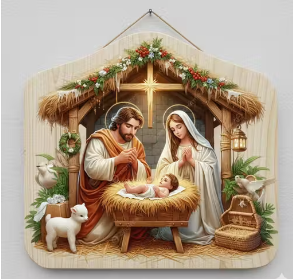 Wooden Wall hanging for Home Living Room | Jesus Birth Holy Night Christmas Decoration Reindeer