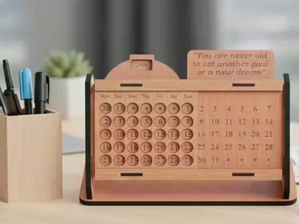 Wooden Lifetime Infinite Motivation Quote Desk Calendar | for office Table calendar medium size | gift for office decor Table Calendar