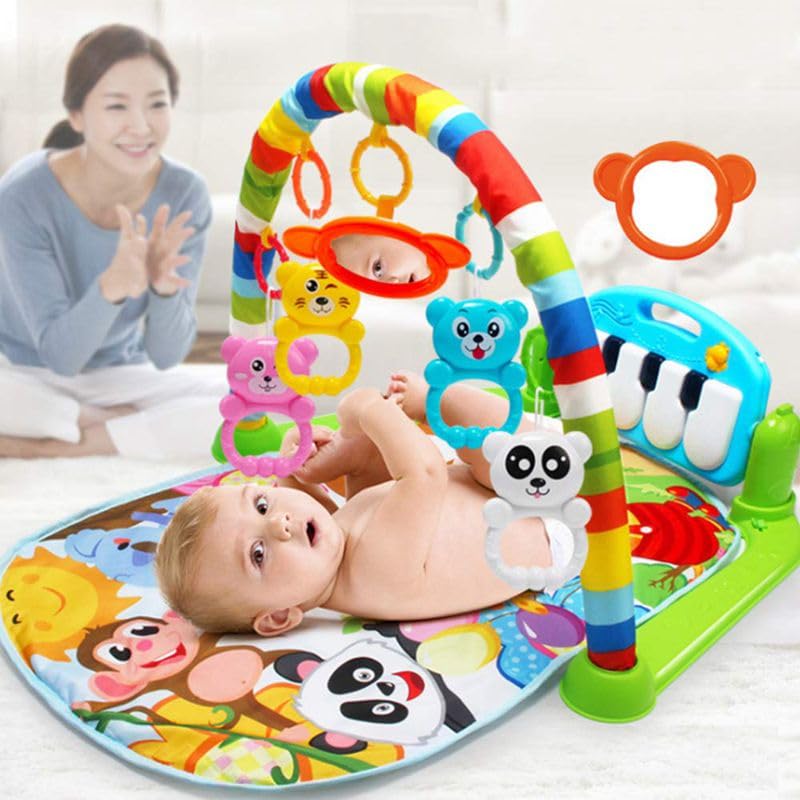 Interactive Baby PlayToy| Newborn Baby Activity Gym with Kick Piano, Rattles, Mirror, Arch Toys and Soft Mat for Crawling and Tummy Time Fun | Multi-Function ABS High Grade Plastic