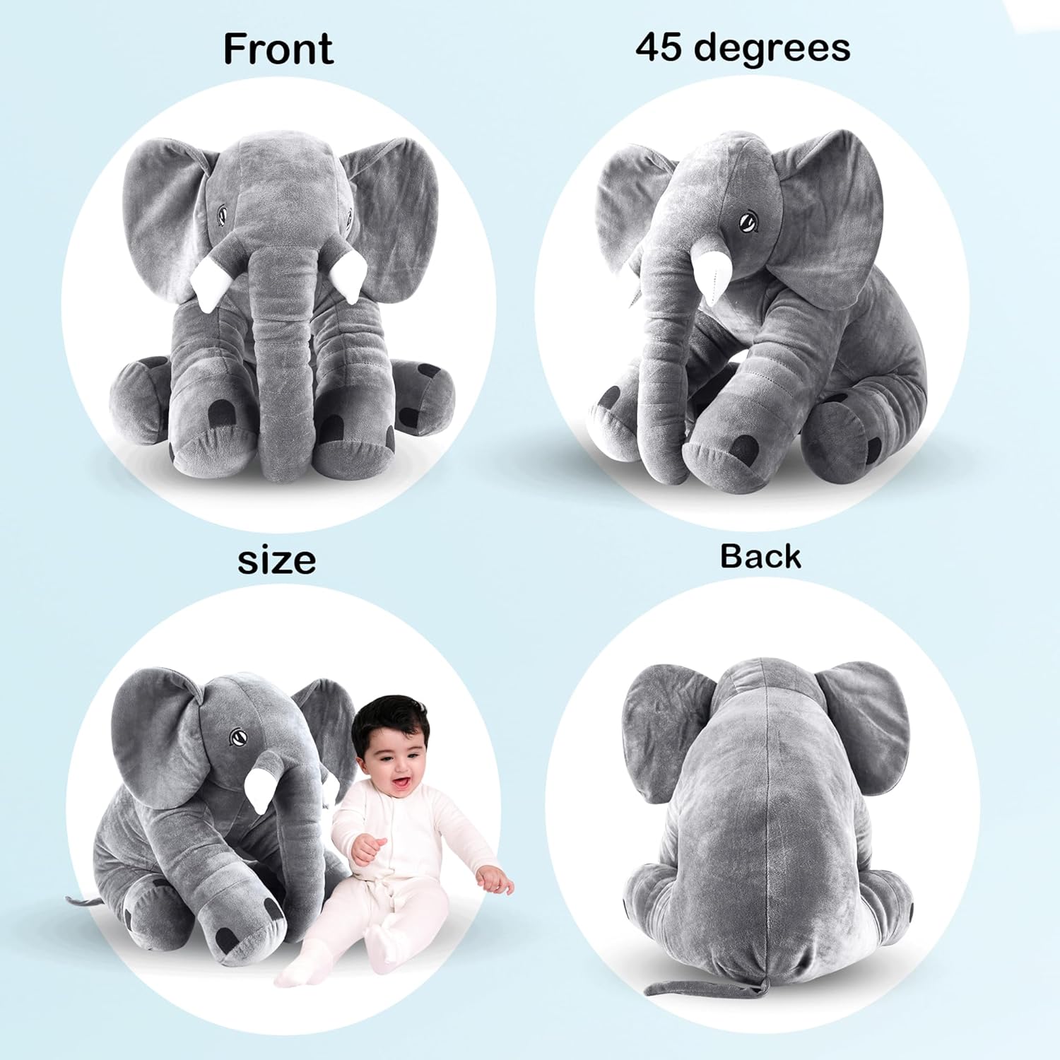 Elephant Soft Toy | Big Size Fibre Filled Stuffed Animal | Plush Hugging Soft Toy for Kids boy,Girl Birthday Gift (60 cm, Grey Color, 1 Year Above)