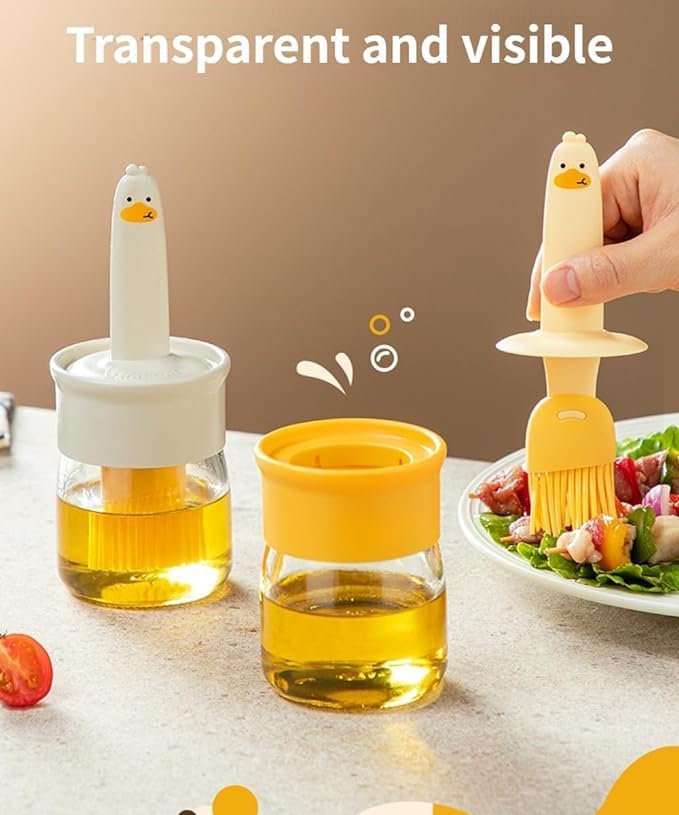 Glass Oil Dispenser Bottle(200 ml) with Silicone Brush for Cooking , Vinegar Sauce , Grill , Frying , Baking, Air Fryer | Versatile Oil Container with Brush (Pack of 1)