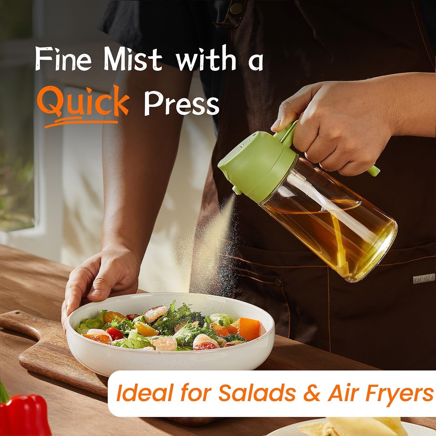 Oil Sprayer & Dispenser Bottle | 500ml 2-in-1 | Premium Glass Oil Bottle with Nozzle for Healthy Cooking & Roasting