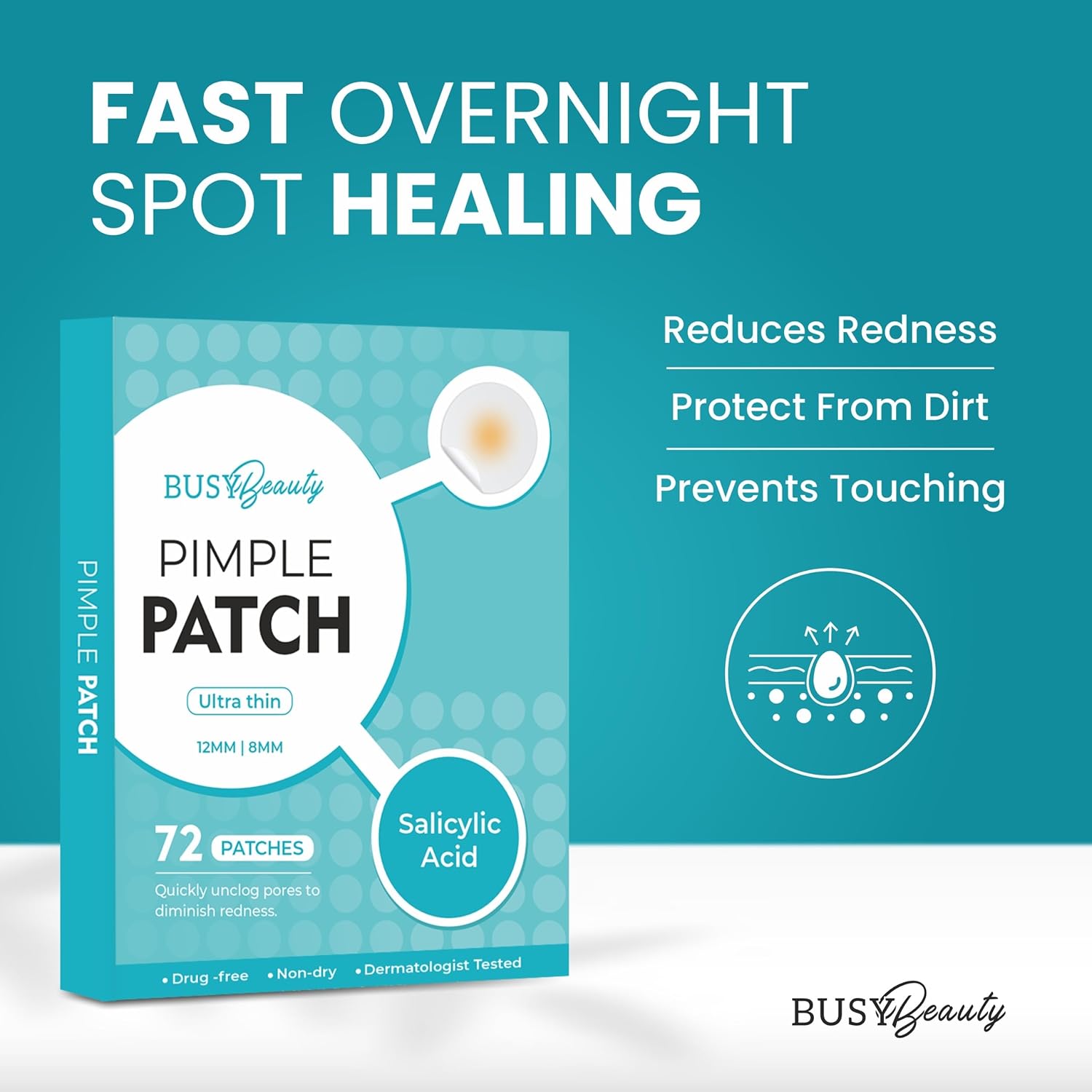 Acne Pimple Patch | 72 Waterproof Patches with 0.5% Salicylic Acid | Invisible Facial Acne Dots | Absorbs Pimples Overnight, Reduces Excess Oil and Redness | Effective For All Skin Types