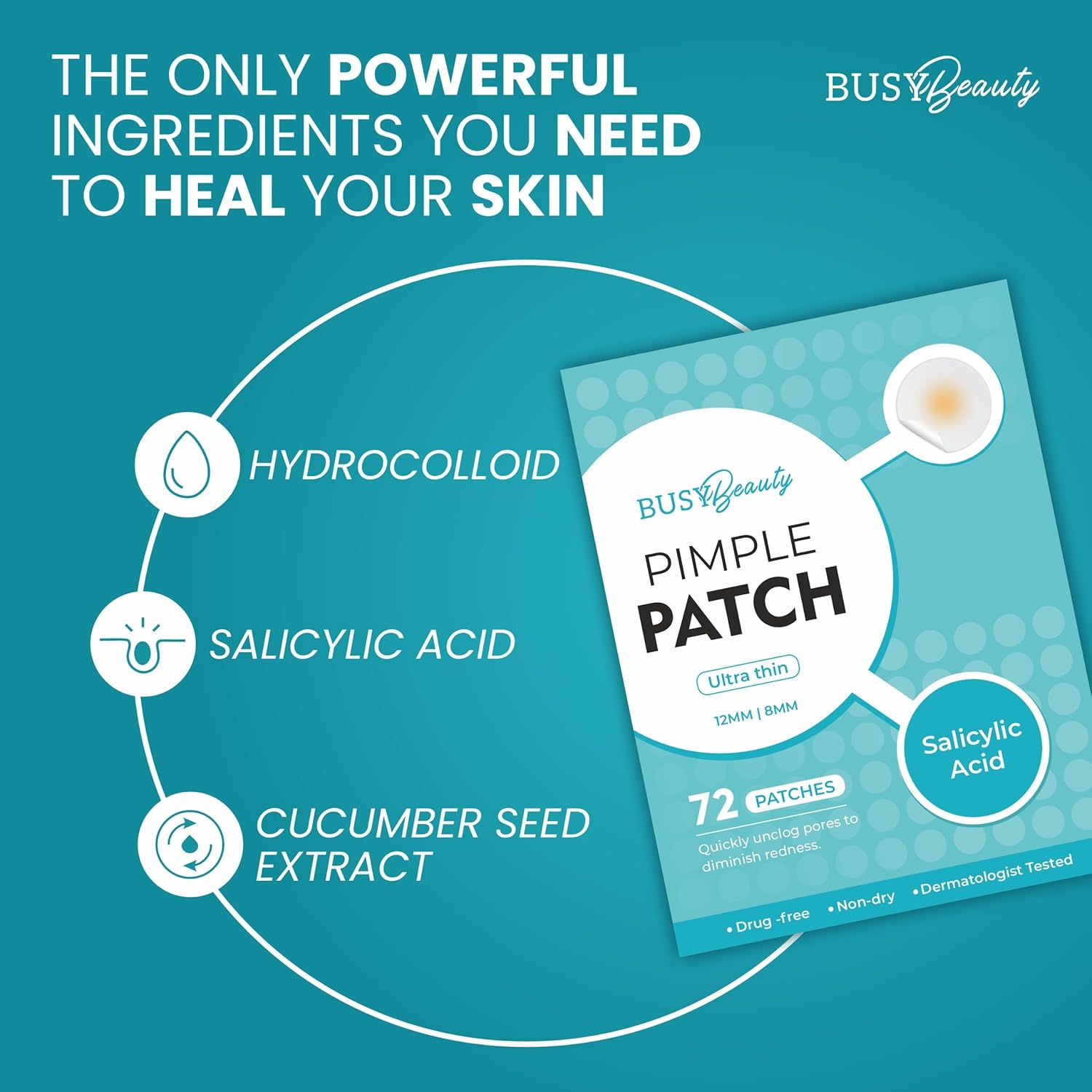 Acne Pimple Patch | 72 Waterproof Patches with 0.5% Salicylic Acid | Invisible Facial Acne Dots | Absorbs Pimples Overnight, Reduces Excess Oil and Redness | Effective For All Skin Types