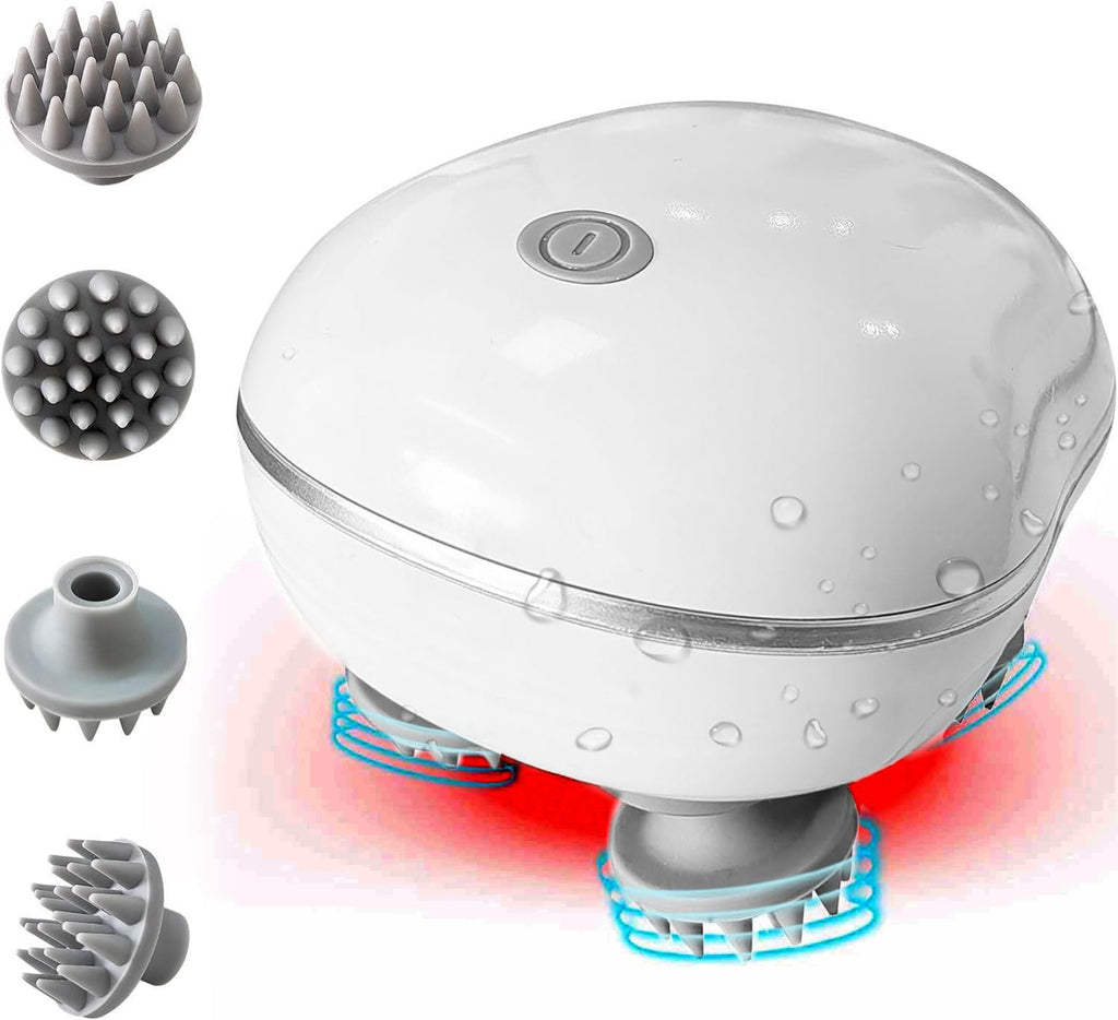 Electric Scalp Massager - Boost Hair Growth & Relaxation with Advanced Red Light Therapy | Silicone Kneading Points Detachable Heads
